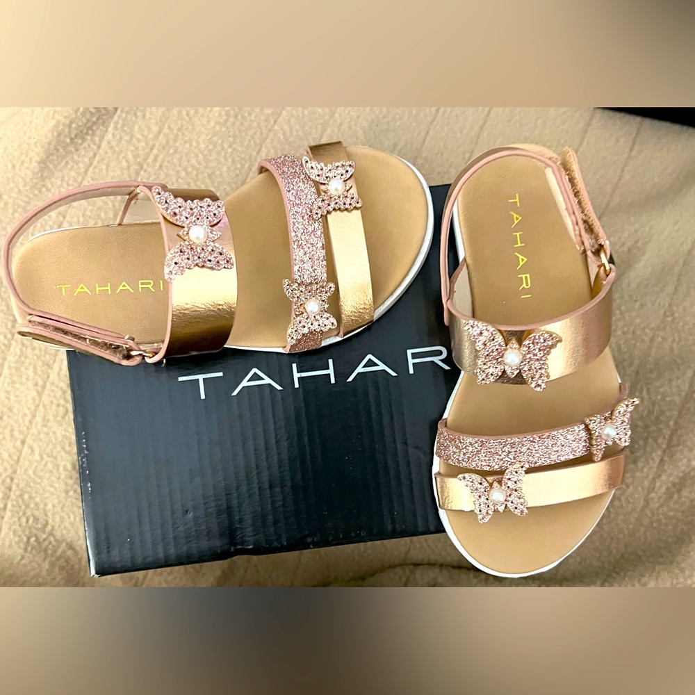 Tahari Metalic gold butterfly sandals
